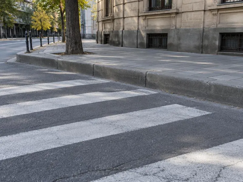 Imagine de exemplu: Bordură neteșită la trecerea de pietoni, înainte