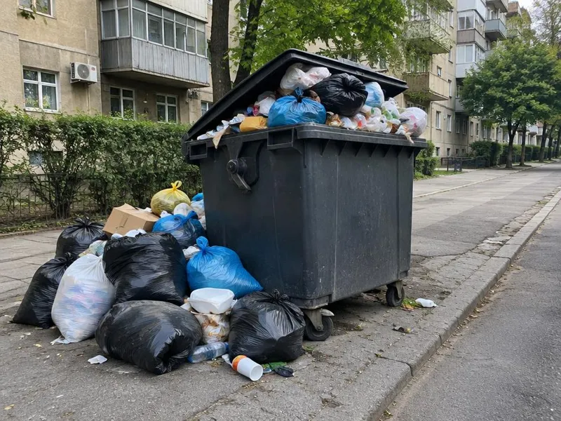Imagine de exemplu: Pubelă sau container plin, neridicat, stricat sau lipsă, înainte